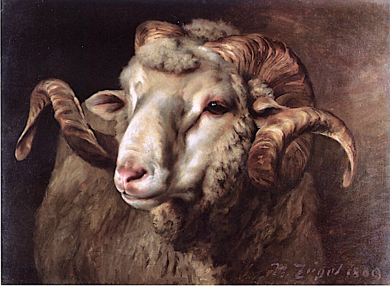 Ram's Head, vintage artwork by Heinrich Johann von Zügel, 12x8" (A4) Poster