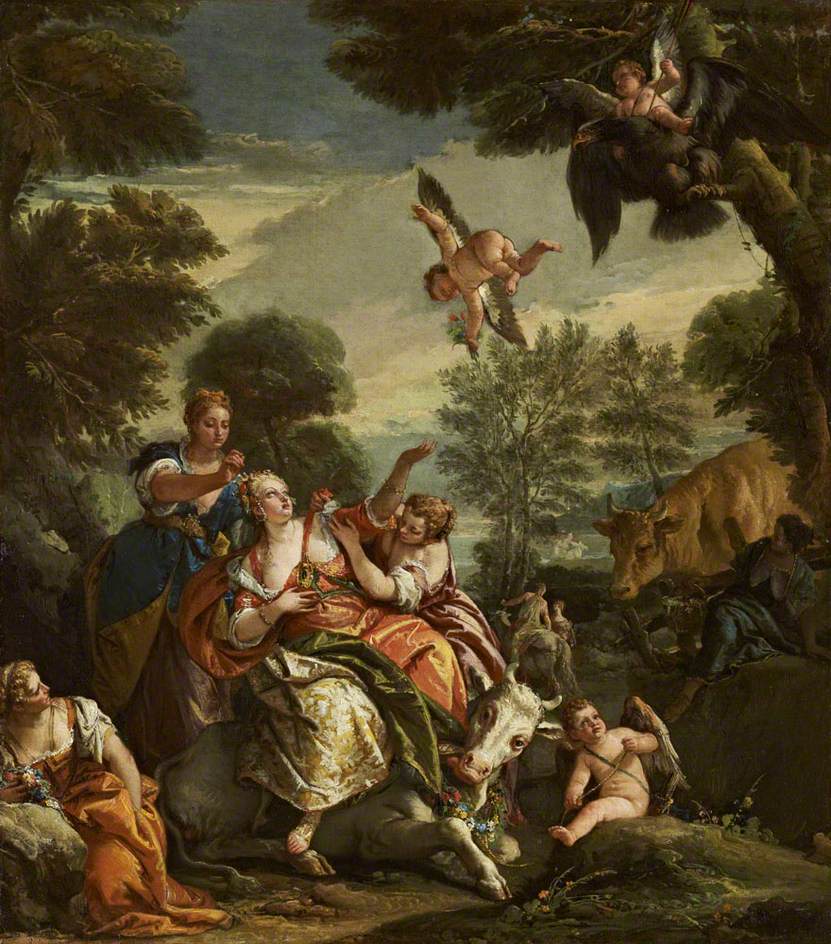 The Rape of Europa (after Veronese), vintage artwork by Giovanni Battista Tiepolo, 12x8" (A4) Poster