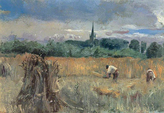 Harvest Field, Stratford-Upon-Avon, Warwickshire, vintage artwork by John William Inchbold, 12x8" (A4) Poster