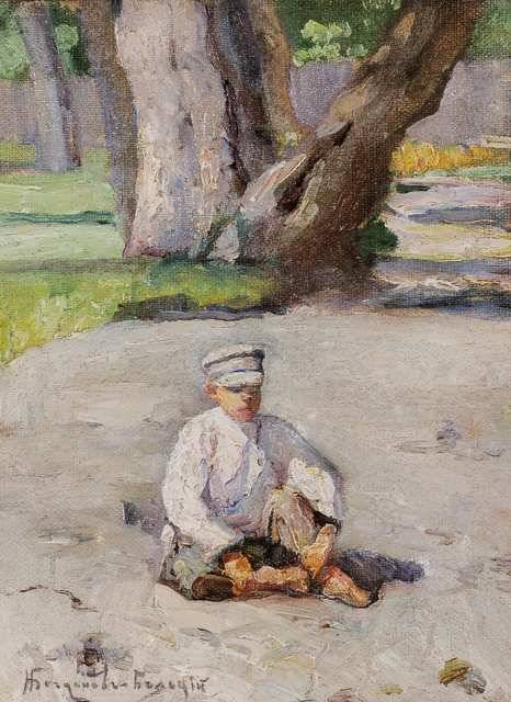 ting in front of a tree by Nikolai Petrovich Bogdanov-Belsky,A3(16x12")Poster