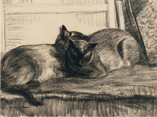 Two Cats Sleeping in the Studio, vintage artwork by Theophile-Alexandre Steinlen, 12x8" (A4) Poster