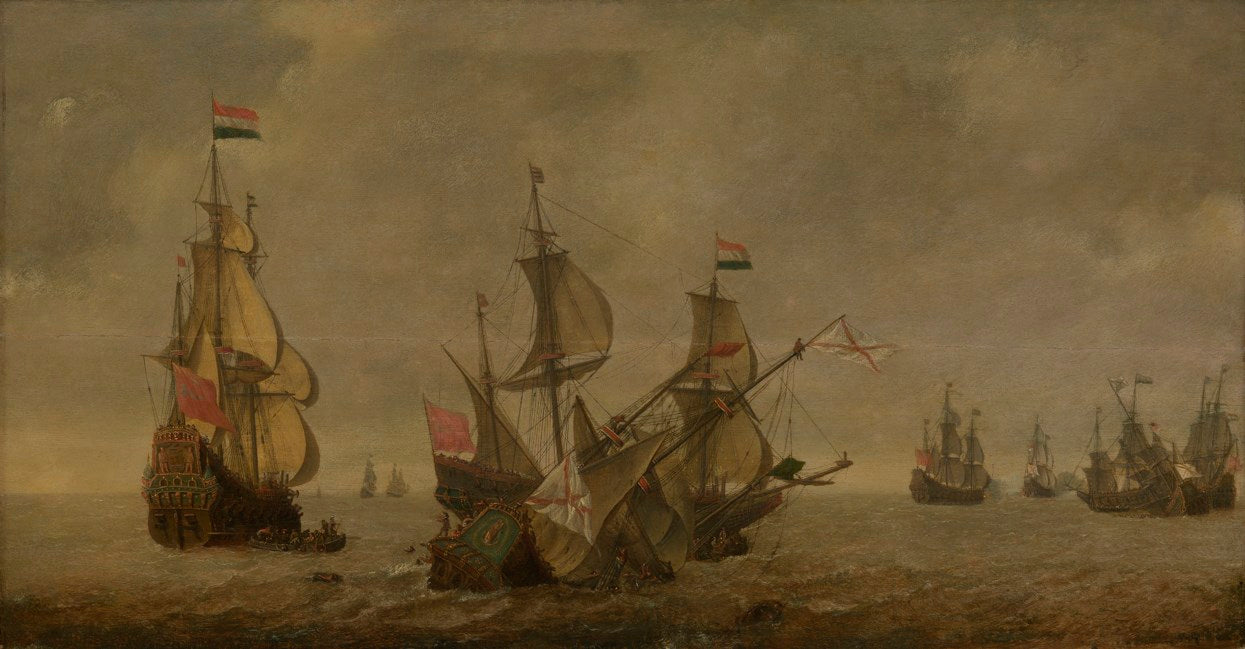 Battle of the Downs, 21 October 1639, vintage artwork by Dutch School 17th Century - Unknown, 12x8" (A4) Poster