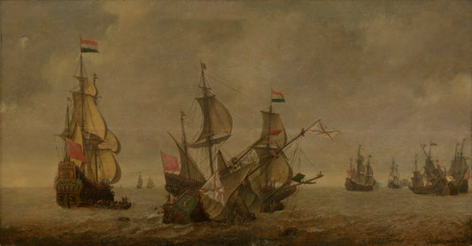 Battle of the Downs, 21 October 1639, vintage artwork by Dutch School 17th Century - Unknown, 12x8" (A4) Poster