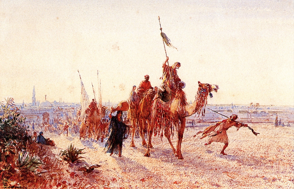 Caravane revenant de la Mecque, vintage artwork by Felix-Francois-Georges-Philbert Ziem, 12x8" (A4) Poster