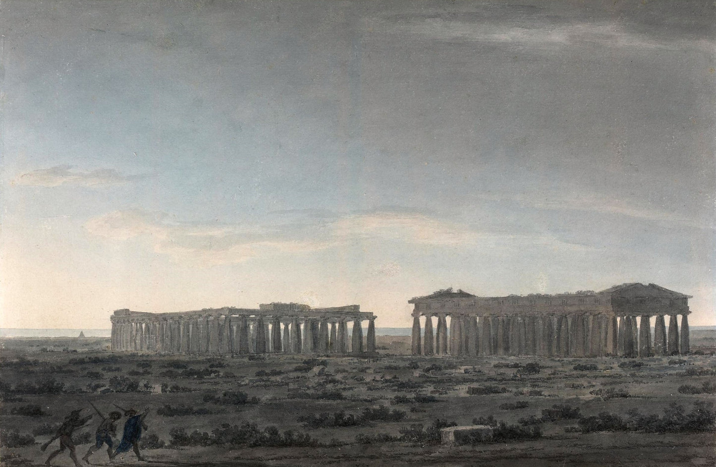 The Two Great Temples at Paestum, vintage artwork by John Robert Cozens, 12x8" (A4) Poster