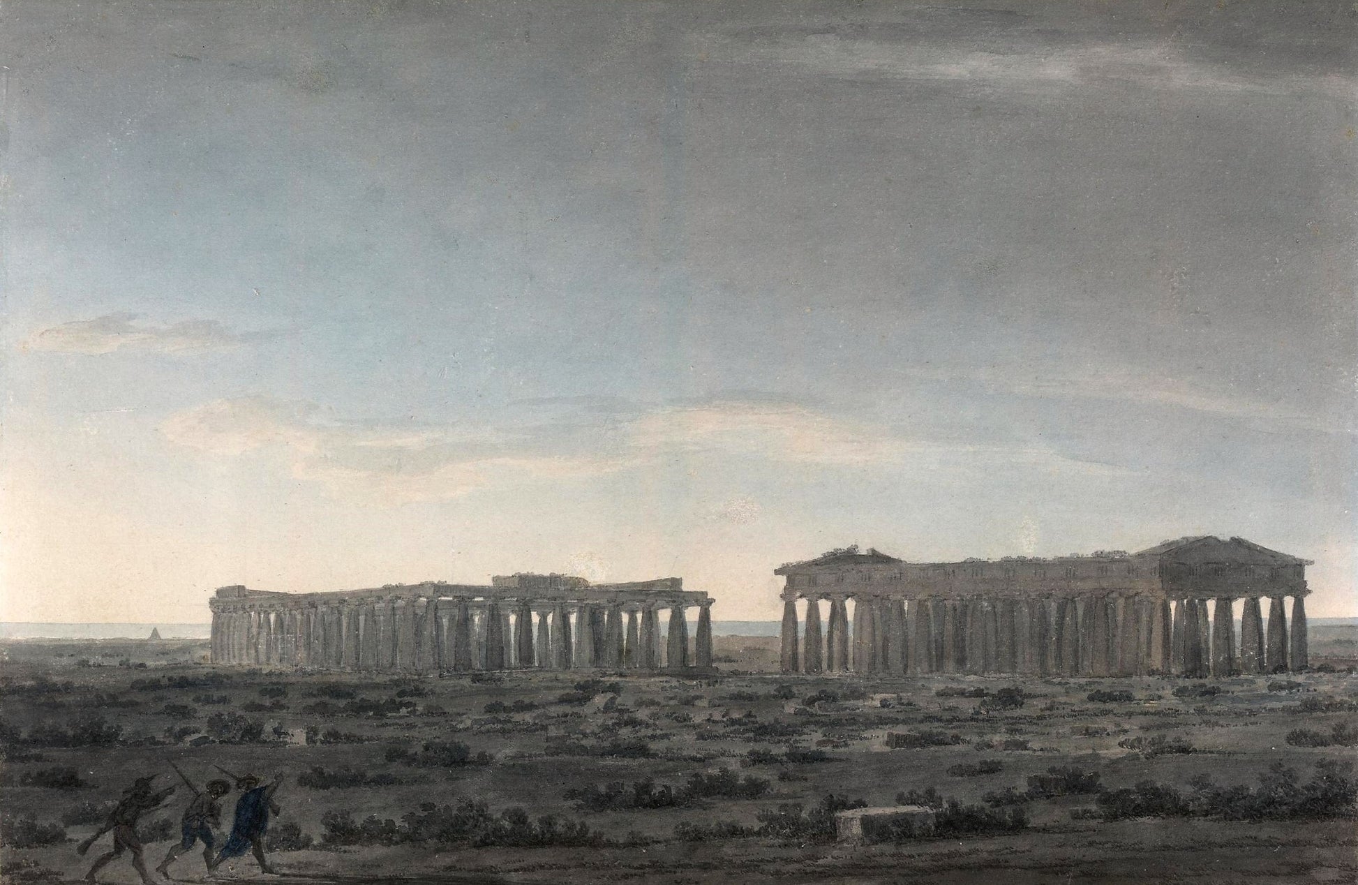 The Two Great Temples at Paestum, vintage artwork by John Robert Cozens, 12x8" (A4) Poster