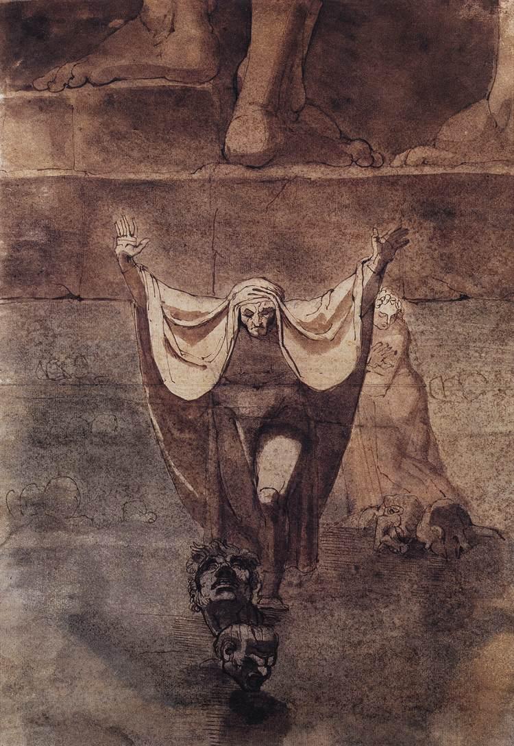 Dante and Virgil on the Ice of Kocythos, vintage artwork by Johann Heinrich Füseli, 12x8" (A4) Poster