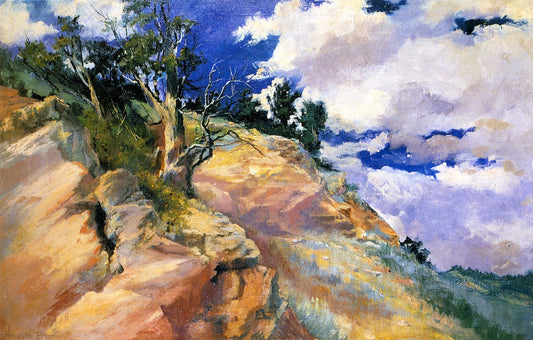 Rocky Place and Junipers, vintage artwork by Henrietta Bromwell, 12x8" (A4) Poster
