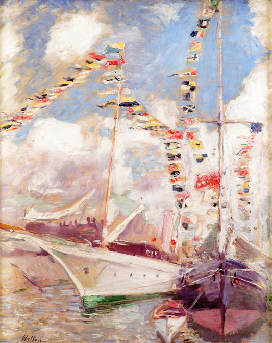 The Artist's Yacht, the Port of Sanville, vintage artwork by Paul Cesar Helleu, 12x8" (A4) Poster
