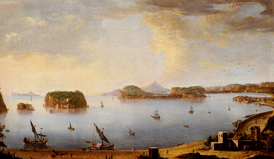 View Of The Bay Of Pozzuoli With The Port Of Baia, The Islands Of Nisida, Procida, Ischia And Capri, vintage artwork by Antonio Joli, 12x8" (A4) Poster