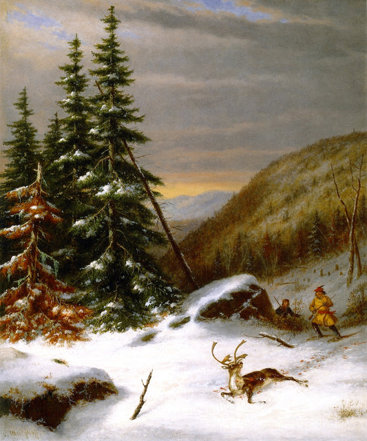 Indians Hunting a Caribou, vintage artwork by Cornelius Krieghoff, A3 (16x12") Poster Print