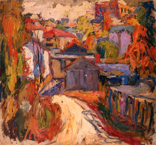 Étude, Study with Houses, vintage artwork by Abraham A. Manievich, 12x8" (A4) Poster