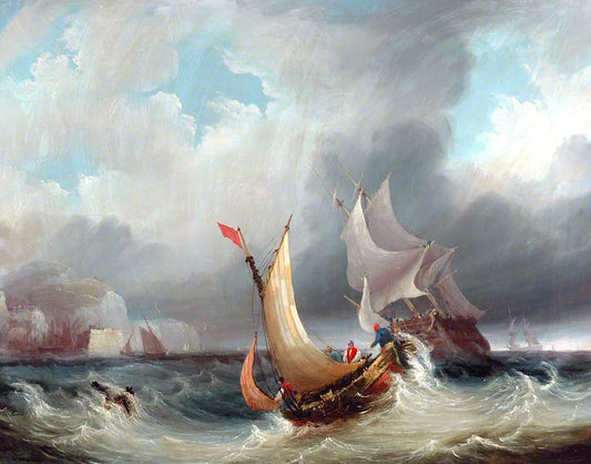 Shipping Offshore in a Stormy Sea, vintage artwork by John Wilson Carmichael, A3 (16x12") Poster Print