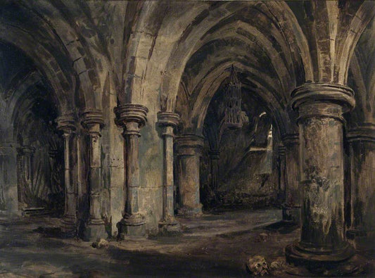 The Crypt of Canterbury Cathedral, vintage artwork by Samuel Prout, 12x8" (A4) Poster