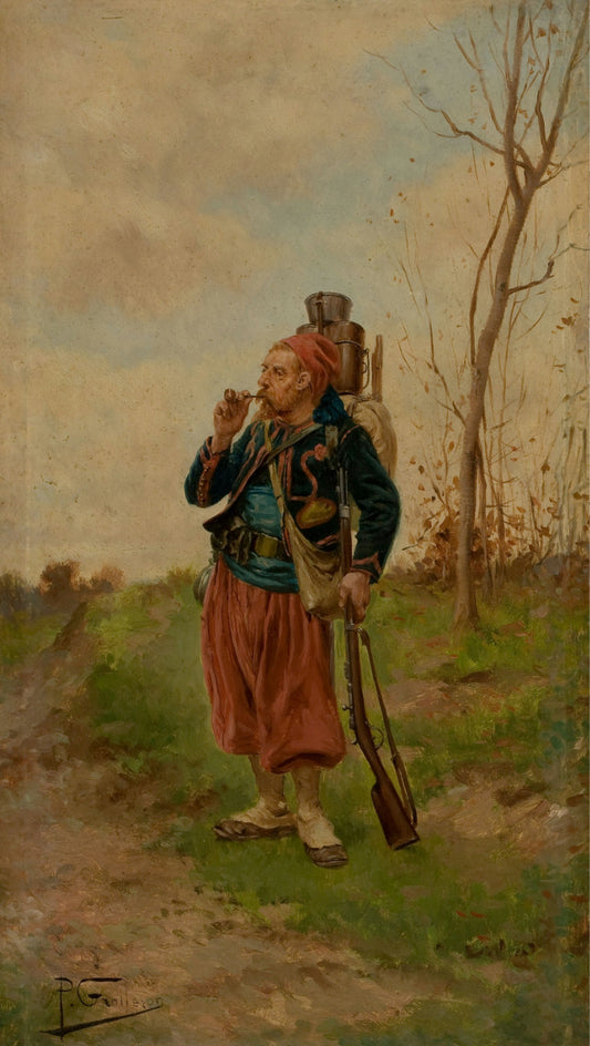 French Soldier Smoking, vintage artwork by Paul-Louis-Narcisse Grolleron, 12x8" (A4) Poster