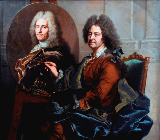 Self Portrait Painting the Portrait of François de Castagney, vintage artwork by Hyacinthe Rigaud, 12x8" (A4) Poster