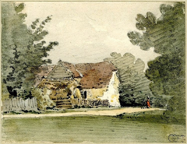 Farmhouse by  a road, vintage artwork by Thomas Girtin, 12x8" (A4) Poster