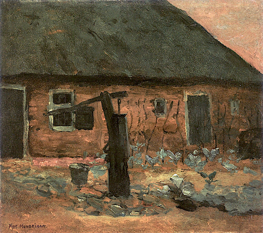 Farm with Water Pump, vintage artwork by Piet Mondriaan, 12x8" (A4) Poster