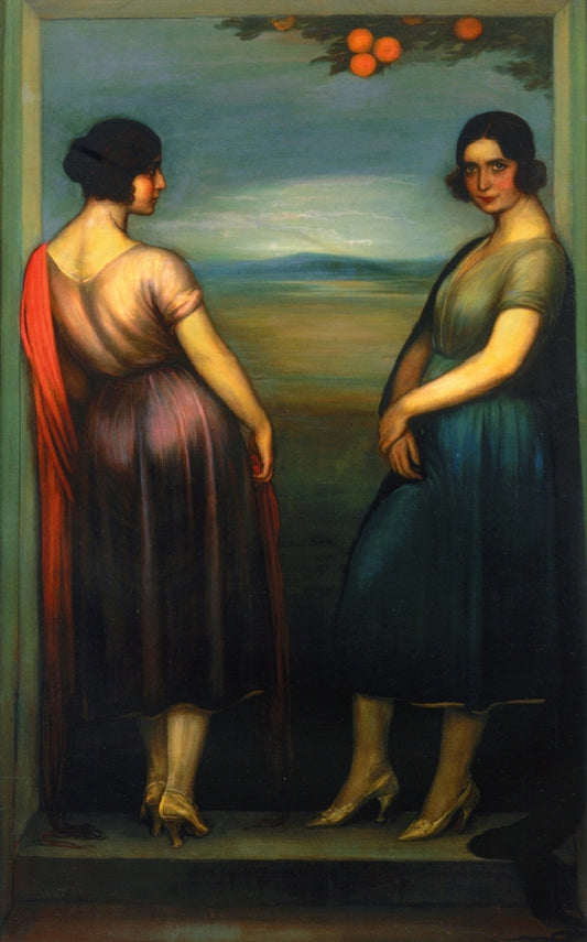 Carmen and Fuensanta, vintage artwork by Julio Romero de Torres, 12x8" (A4) Poster