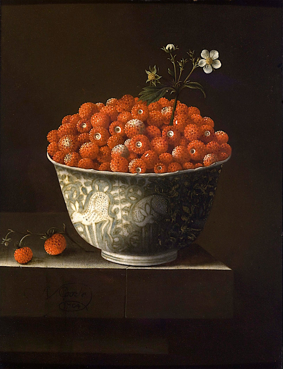 Wild Strawberries in a Wan Li Bowl, vintage artwork by Adriaen Coorte, 12x8" (A4) Poster