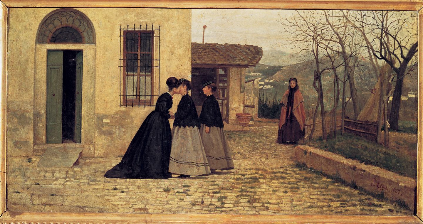 La visita, vintage artwork by Silvestro Lega, 12x8" (A4) Poster