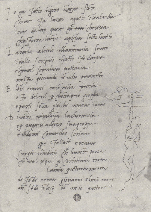Autograph sonnet with selfportrait while frescoeing the ceiling of the Sistine chapel, vintage artwork by Michelangelo, A3 (16x12