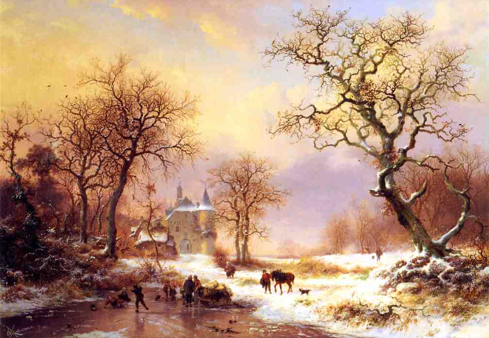 Skaters in a Winter Landscape, vintage artwork by Frederk Marinus Kruseman, A3 (16x12") Poster Print