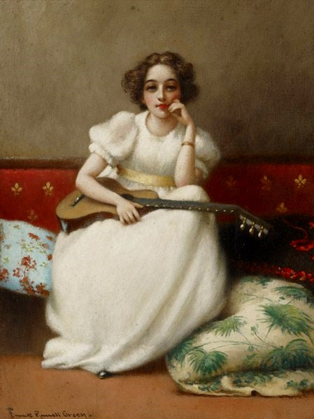 Girl with guitar by Frank Russell Green,A3(16x12