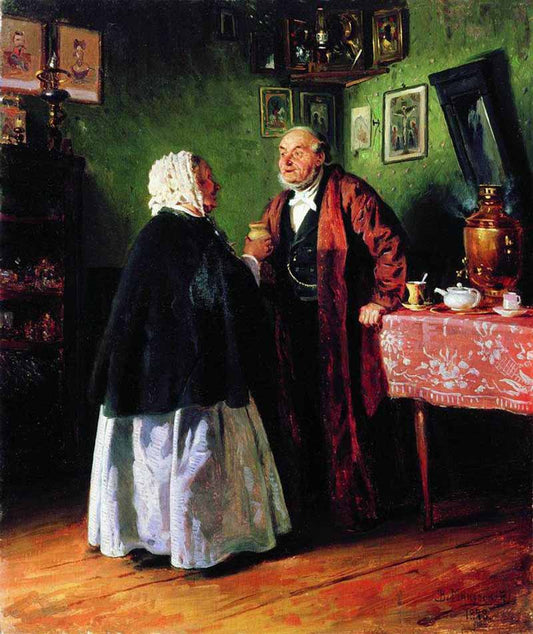 Congratulations, vintage artwork by Vladimir Yegorovich Makovsky, 12x8" (A4) Poster