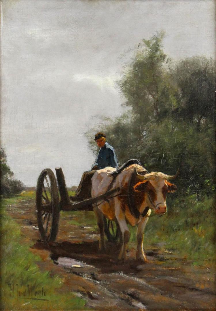 Man in an Ox Cart by Hermanus Johannes van der Weele,A3(16x12")Poster