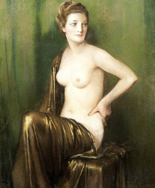 Nu à l'echarpe d'or, vintage artwork by Firmin Baes, 12x8" (A4) Poster