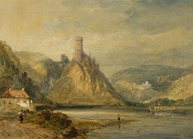 Lake Scene with Castle, vintage artwork by James Baker Pyne, A3 (16x12") Poster Print