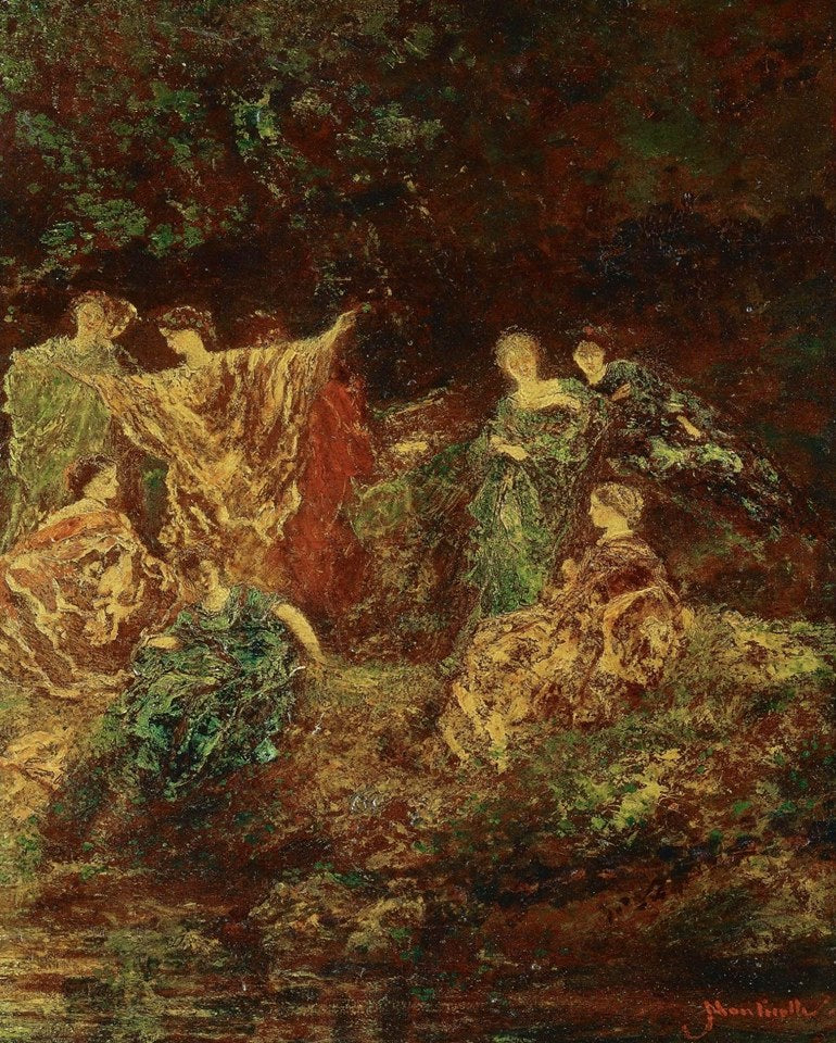 Festivities, vintage artwork by Adolphe-Joseph-Thomas Monticelli, 12x8" (A4) Poster