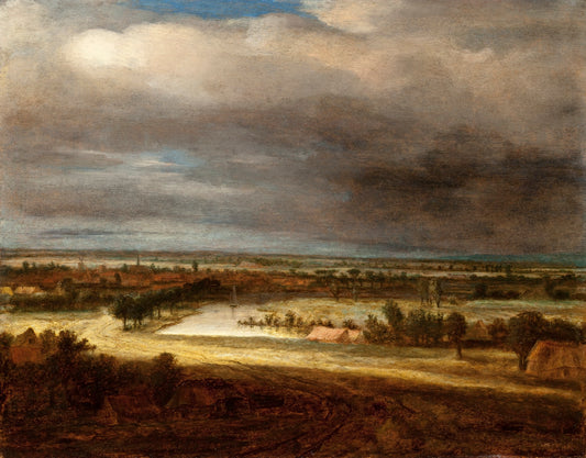 Panoramic Landscape with a Village, vintage artwork by Philips Koninck, 12x8" (A4) Poster