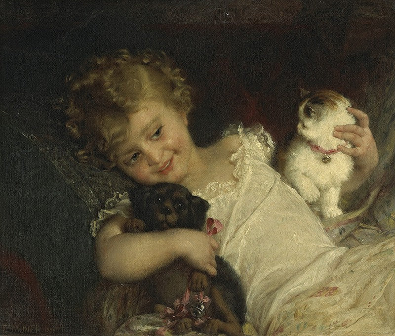 Childhood Friends, vintage artwork by Émile Munier, 12x8" (A4) Poster