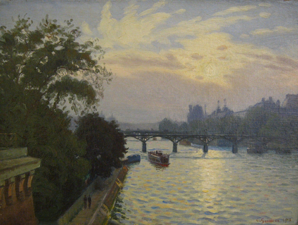 Vue du Pont des Arts à Paris, vintage artwork by Charles Guilloux, 12x8" (A4) Poster