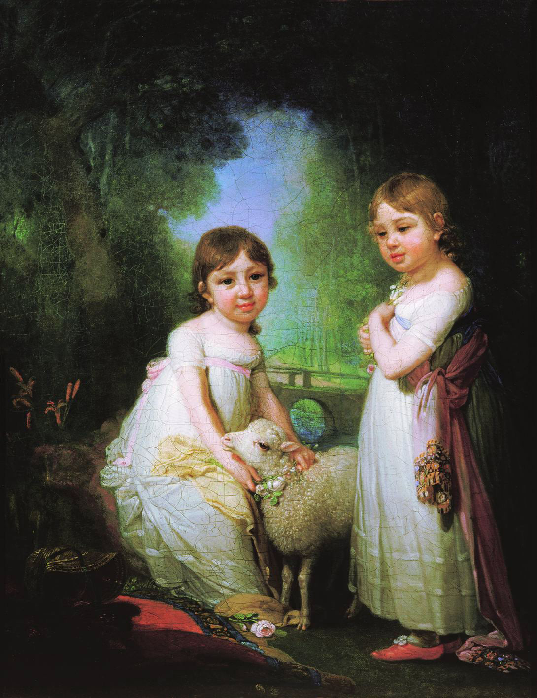 Children with Lamb, vintage artwork by Vladimir Borovikovsky, 12x8" (A4) Poster