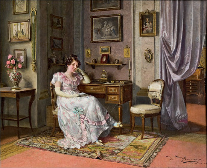 Elegant lady at the desk, vintage artwork by Johann Hamza, 12x8" (A4) Poster