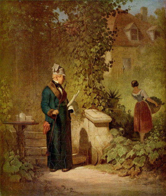 Reading Newspaper in the Garden, vintage artwork by Carl Spitzweg, A3 (16x12") Poster Print