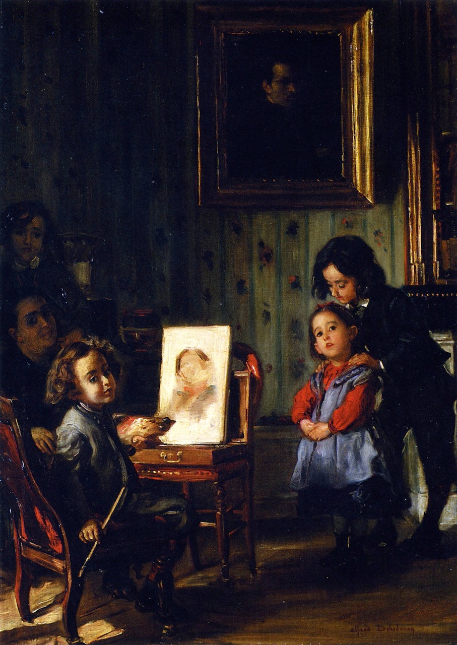 Interior, Family Life, vintage artwork by Alfred Dehodencq, A3 (16x12") Poster Print