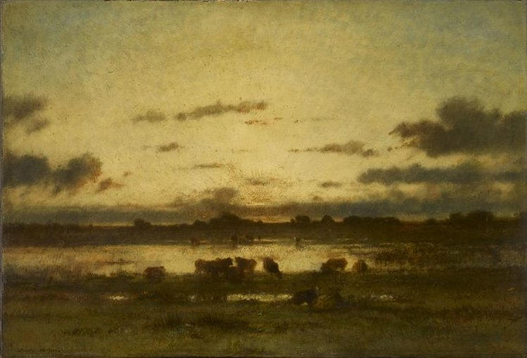 Soleil couchant sur un marais (Setting Sun on Marshland), vintage artwork by Jules Dupre, A3 (16x12") Poster Print