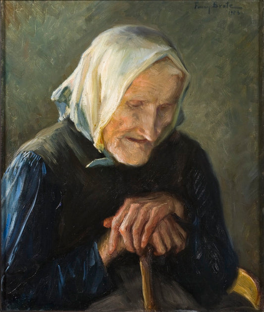 The Old Blind Woman, vintage artwork by Fanny Brate, 12x8" (A4) Poster