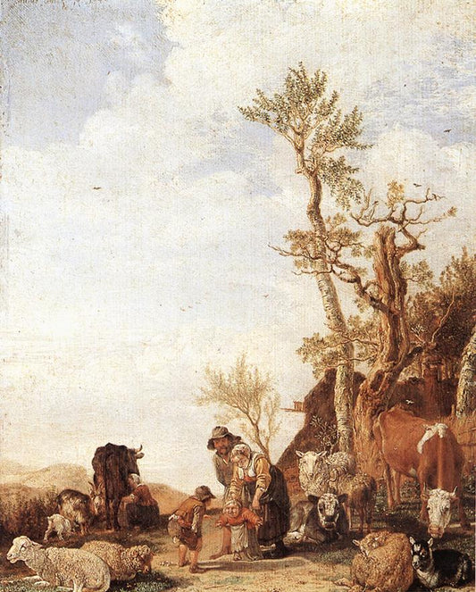 Peasant Family with Animals, vintage artwork by Paulus Potter, 12x8" (A4) Poster
