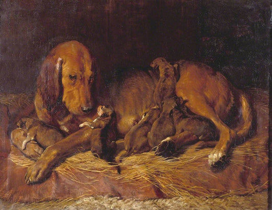 Bloodhound and Pups, vintage artwork by Charles Landseer, A3 (16x12") Poster Print