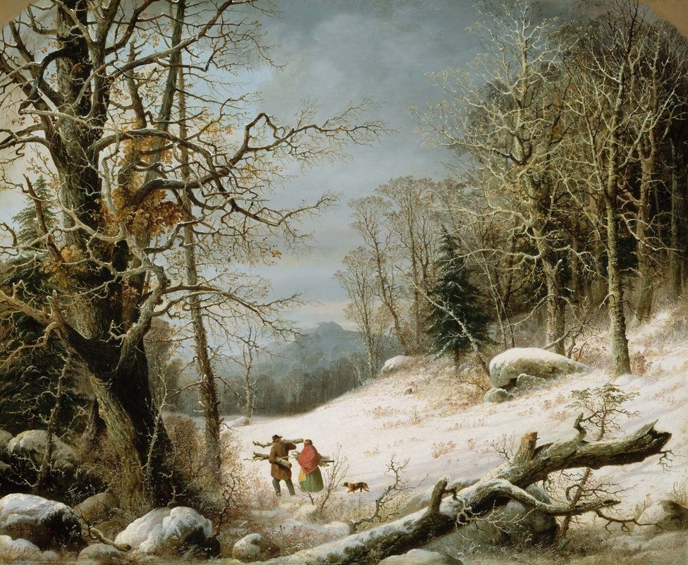 Winter Landscape: Gathering Wood, vintage artwork by George Henry Durrie, A3 (16x12") Poster Print