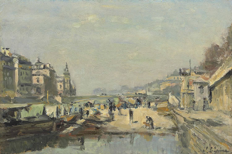 The Quay of Flowers at Pont d'Arcole, vintage artwork by Stanislas Lepine, 12x8" (A4) Poster