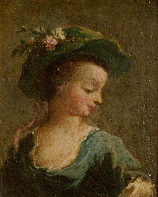 A Girl in a Hat in Profile and a Girl in a Hat Full Face (diptych, left panel), vintage artwork by Francesco Guardi, 12x8" (A4) Poster