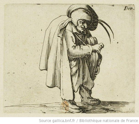 Le joueur de vielle, vintage artwork by Jacques Callot, 12x8" (A4) Poster