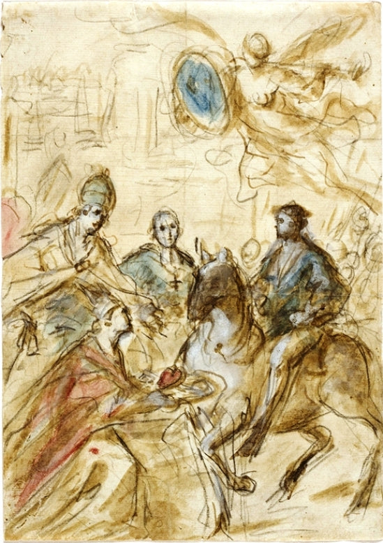 The Entry of Charles V into Bologna in 1529, vintage artwork by Jacopo Amigoni, 12x8" (A4) Poster