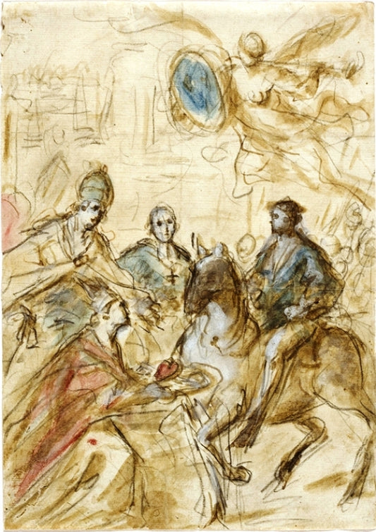 The Entry of Charles V into Bologna in 1529, vintage artwork by Jacopo Amigoni, 12x8" (A4) Poster